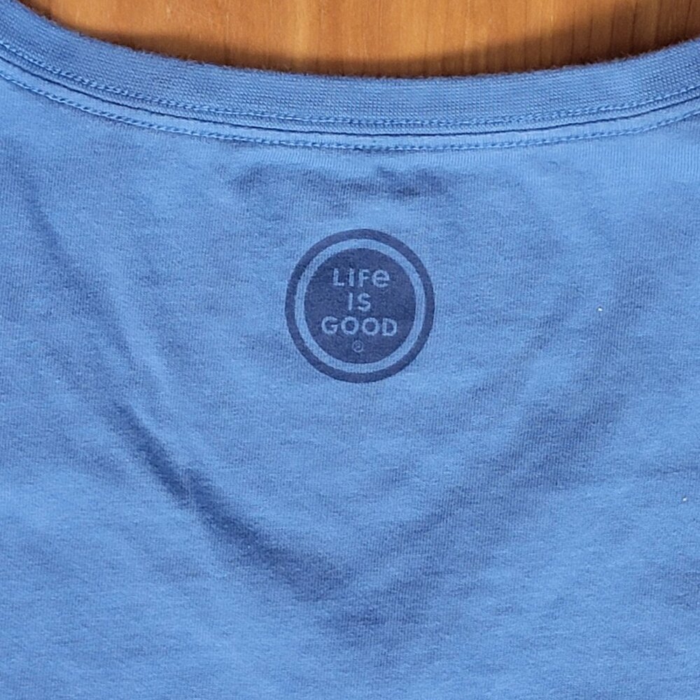 Life is Good Vintage Blue V-Neck Snowman Landscape Long Sleeve Crusher Tee - L - Picture 8 of 10
